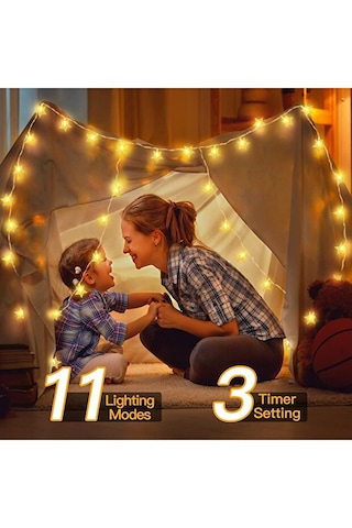 12 Metre 100 Led Yıldız Işık Sarı Renk Usb Kumandalı 8 Modlu Dekoratif Led Aydınlatma Sarı Işık