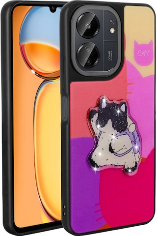 Xiaomi Poco C65 Kılıf Parlayan Kabartmalı İkonik Figürlü Zore Amas Silikon Kapak Mor