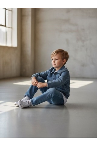 Zekids Erkek Bebek Tasarım Kot Ceket-17214 Mavi