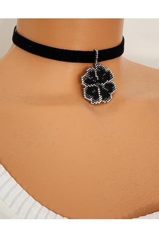 Miyuki Siyah Yonca Choker Kolye 01 - Siyah