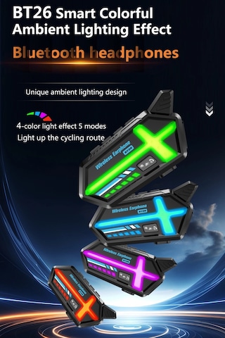 Bt26 Motosiklet Kask Kulaklık Rgb Işıklı 2 Eşleşme Özellikli 1000 Mah Intercom