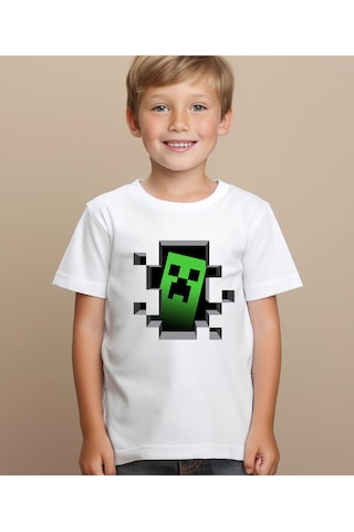 Aselinda Minecraft Çocuk T-shirt Beyaz