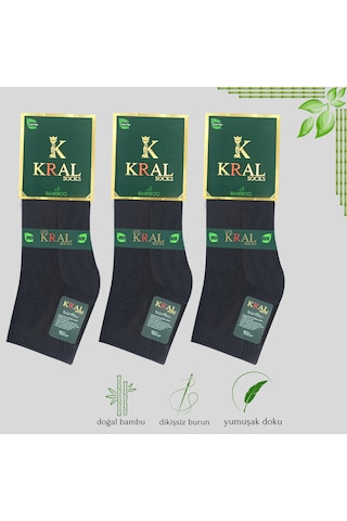 Kral Socks Erkek Patik Bambu Kabartma Desenli Dikişsiz Parfümlü Kısa Çorap 3'lü Siyah