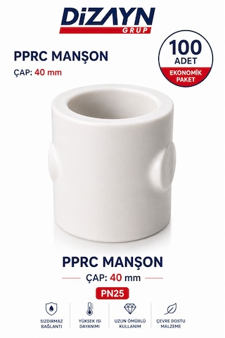 Dizayn Pprc Manşon 40 Mm 15 Adet Pn25 Temiz Su Tesisat Ek Parçası