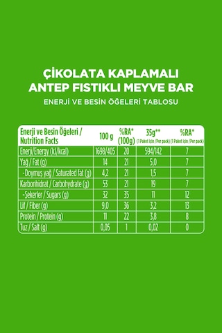 Choco - Çikolata Kaplı Antep Fıstıklı Meyve Bar 35 G X 12 Adet