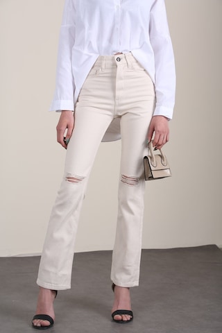 Mad Girls Bej Yırtık Detaylı Dar Kalıp Jean Mg1305