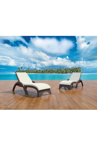 Omnipazar Trk-860 Siesta Fiji Bej Minderli Rattan Desenli Ayarlanabilir Lüks Şezlong Kahverengi 2'li Set Kahverengi
