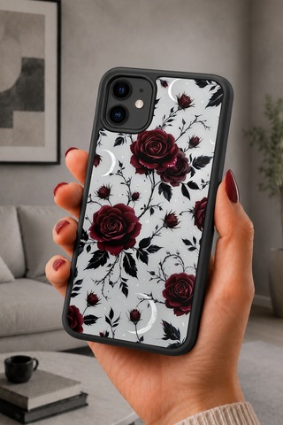 İphone 11 Uyumlu Gül Desenli Kamera Korumalı Darbelere Dayanıklı Kılıf 1205-gül-iphone11