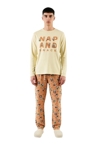 Ersefa Kız Çocuk Panda Baskılı Bisiklet Yaka Uzun Kollu Pijama Takımı Fo Bej