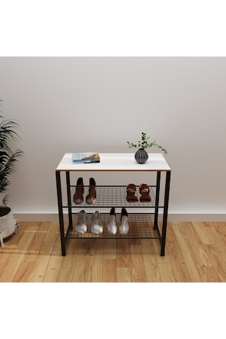 Geniş Metal Ayakkabılık Vestiyer 3 Katlı Ayakkabılık Beyaz 1361 Beyaz