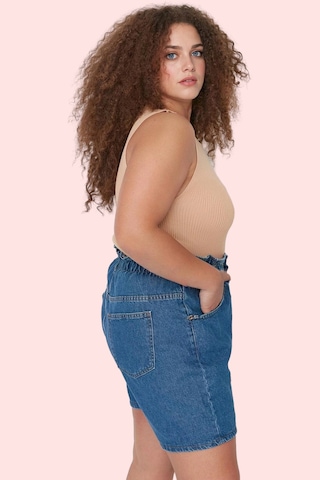 Ersefa Kadın Pamuklu Denim Şort Beli Lastikli Geniş Paça Yazlık Günlük K mavi
