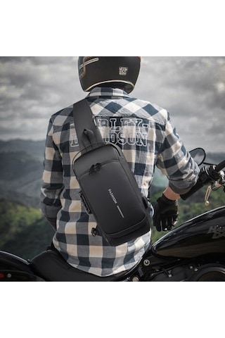 Arion USB Şarj Portlu ve Kilitli Omuz ve Göğüs Çantası Siyah