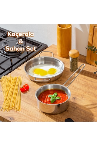 Porsima 2 Li Paslanmaz Çelik Kaçerola Ve Sahan Seti Sos Tavası