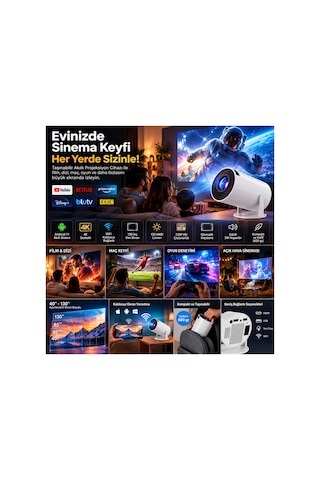 Akıllı Projeksiyon Cihazı 4k Destekli Android 11 Wifi Kablosuz Taşınabilir Mini Projektör 130 İnç 720p Hd Ev Sinema Sistemi Beyaz - 937438755 Beyaz - 937438755