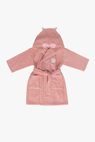 Puffy Cat Kapüşonlu %100 Pamuk Çocuk Bornoz - Pembe