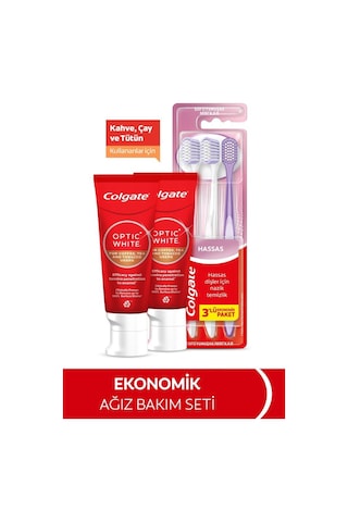 Colgate Optic White Kahve, Çay Ve Tütün Kullananlar İçin 50 Ml 2'li Diş Macunu, Gentle Clean 2+1 Diş Fırçası