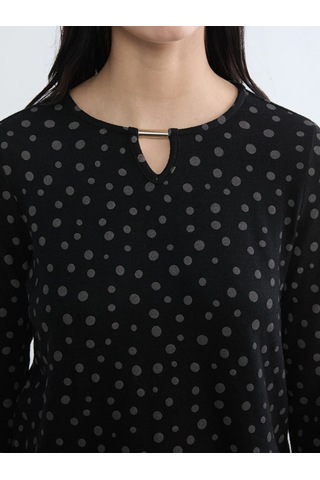 LC Waikiki Lcw Grace Siyah Bisiklet Yaka Desenli Bluz Black Prınted 1