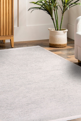 Azra Beyaz Kaymaz Taban Halı – Salon, Çocuk Odası ve Mutfak için Yıkanabilir, Yumuşak Kilim
