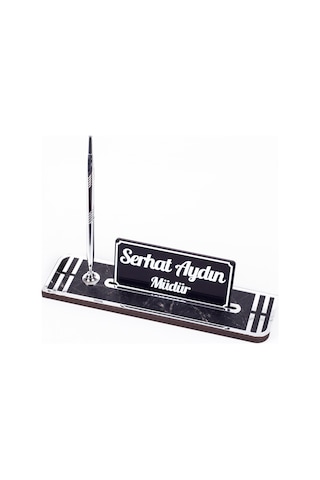 Sigma Gümüş Ahşap Masa İsimliği Kalemli İsimlik Masa Üstü Organizer Ekonomik Masa İsimliği Kalemlik