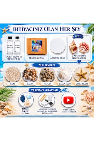 Epoksi Reçine Seti Sahil Deniz Temalı Premium Yaratıcılık Seti Video Eğitimli Epoksi Reçine Kiti- Hobi Kiti, Epoksi Başlangıç Seti, Epoksi Sanat Seti 00008
