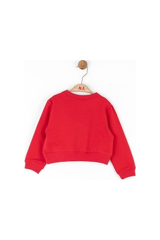Nk Kids Kız Bebek Pamuklu Leopar Cep Detaylı Sweatshirt-14789 Kırmızı