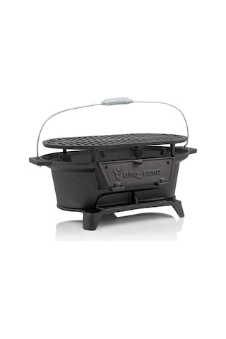 Bbq-toro Dökme Demir Izgara Tenceresi, 50x25x23 Cm, Hibachi Tarzı Kömürlü Kamp Mangalı Elektrikli Izgara-barbekü Siyah