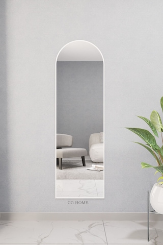 Dekoratif Ayna Mdf Oval Boy Ayna Duvar Aynası 165x45 Beyaz 166 X 50 Beyaz