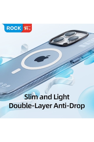 Rock Space İphone Uyumlu 15 Promax Kılıf Magsafe - Antishock Buzlu Mavi