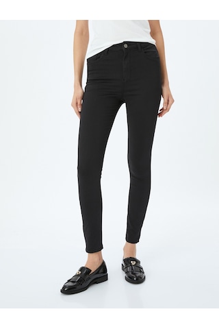 Koton Yüksek Bel Skinny Fit Dar Paça Düğmeli Kot Pantolon - Skinny Fit Jean Siyah 5sal40002mw Siyah