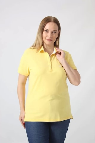 Moda Berray 21305 Kısa Kollu Büyük Beden Lakost Kumas T-shirt Sarı Sarı