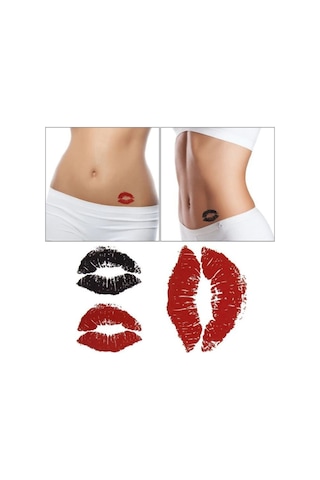 Geçici Renkli Dövme Dudak Dudaklar Öpücük El Kol Dövmesi Tattoo
