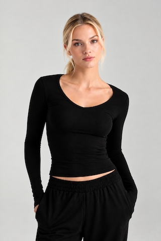 Cloudymood Kadın Ultra Soft V Yaka Bluz Günlük Kullanım Kombinlenebilir Siyah - 892430423 Siyah