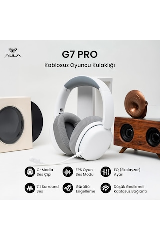 Aula G7 Pro Tri Mode Kablosuz Rgb Gaming Mikrofonlu Oyuncu Kulaklığı 7.1 Surround Ses 40mm Driver Düşük Gecikme E-spor Kulaklık Beyaz
