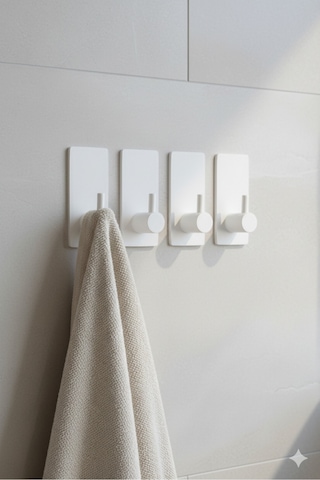 4 Lü Askılık Havlu Askısı, Bornoz Askısı, Kapı Arkası, Duvara Monte, Dayanıklı Malzeme, Beyaz 63 Beyaz