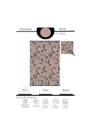 Çam Halı Bodrum Bdr 114 Bej Özel Latex Kaymaz Tabanlı Kilim