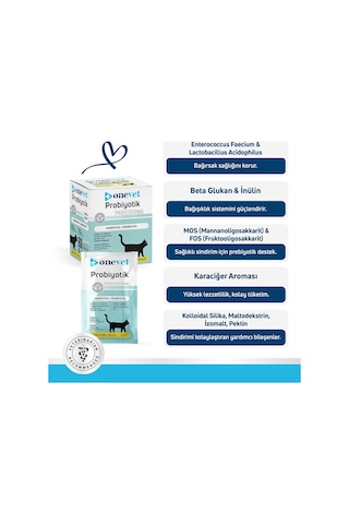 Onevet Probiyotik Şase Kediler Için Sindirmeye Yardımcı Takviye Vitamini 30 Adet 1 Gr