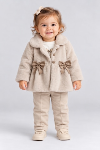 Ahengim Kız Bebek Peluş Mont Fiyonklu Düğmeli Yumuşak Dokulu Kışlık Ceket Ak8548 Bej