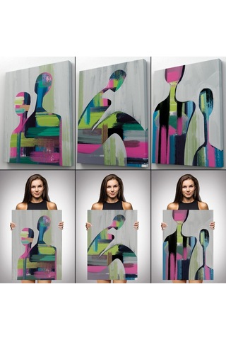 Es10 Özel Tasarım, Dekortif BaskıSüerreal Çift Dekoratif Duvar Tablosu Üçlü Set-ET-119 (50 x 70)