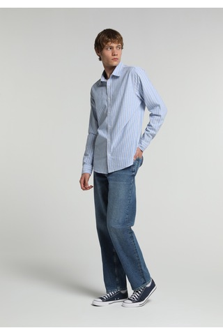Colin's Colins Regular Fit Shirt Neck Çizgili Erkek Mavi Uzun Kol Gömlek Cl1082665 Q1.v1 Ble