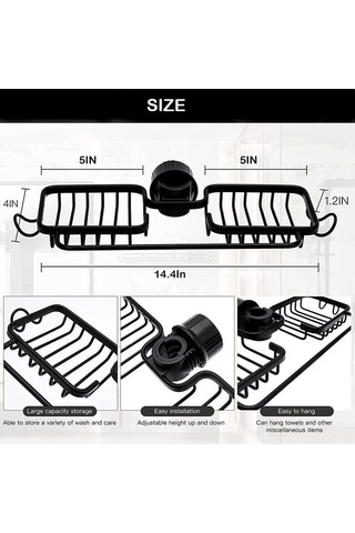 Novahub Pratik Mutfak Sünger Tutucu - Banyo Organizatörü, Siyah Paslanmaz Çelik Siyah