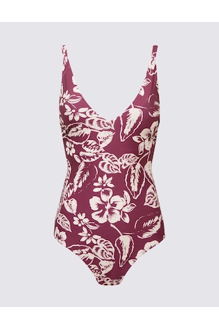 Marks & Spencer Regular Fit Yaprak Desenli Plunge Mayo T52000995H Kırmızı