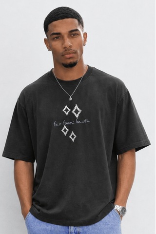 Respire Erkek Ffb Nakış Detaylı Oversize T-shirt Siyah