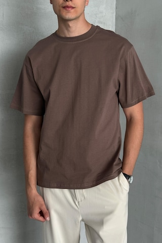 Hyman Erkek %100 Pamuk Oversize Basic T-shirt Kahverengi