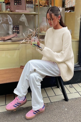 Madmext Madmext Bisiklet Yaka Oversize Triko Kazak MG1972 Ekru