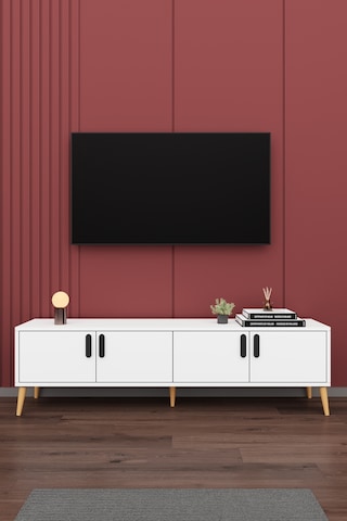 Asra Trend Tv Ünitesi T-01 %100 MDF 160 cm Tv Sehpası 4 Kapaklı Raflı Beyaz