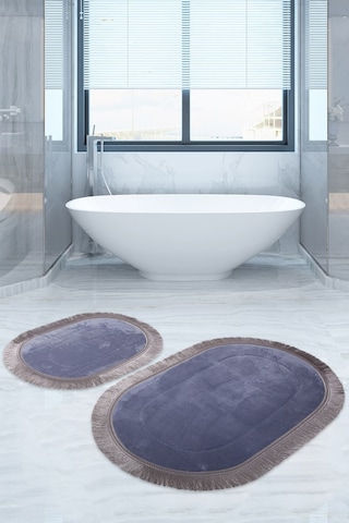 Bonny Home Pera Gri 2'li Banyo Paspası Seti Kaymaz Tabanlı Saçakl Gri