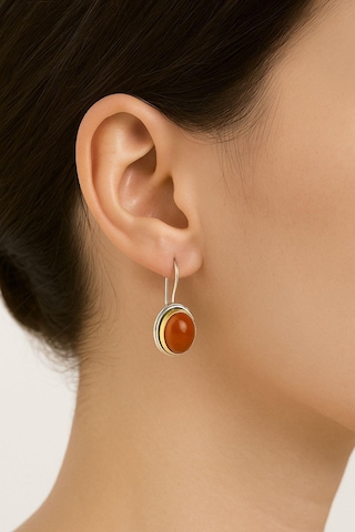 Sarma Serisi Kırmızı Akik Taşlı El İşi Kadın Otantik Gümüş Küpe Gümüş