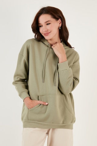 Lela Regular Fit Pamuklu Kapüşonlu Yaka Şardonlu Kışlık Bayan Sweat 5863854 Olive