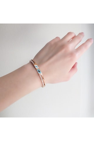 Bz 316l Çelik Rose Taşlı Nazar Boncuklu Spor Kelepçe Blz-450 Rose Gold
