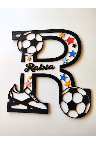 Çoçuk Odası Kapı & Duvar Süsü Kişiye Özel R Harfi Beyaz - Siyah